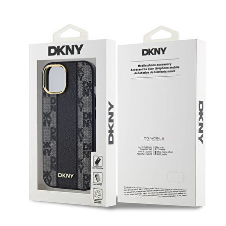 Apple iPhone 15 Plus Uyumlu Kılıf DKNY Orjinal Lisanslı Magsafe Şarj Özellikli 3D Yazılı Checkered Pattern Kapak
