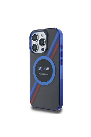 iPhone 16 Pro Max Kılıf BMW Lisanslı Magsafe Özellikli M Logo Üç Renk Çizgi Motorsport Siyah Uyumlu