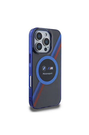 iPhone 16 Pro Max Kılıf BMW Lisanslı Magsafe Özellikli M Logo Üç Renk Çizgi Motorsport Siyah Uyumlu