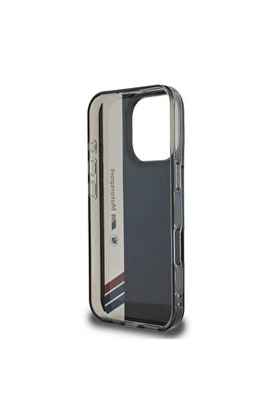 iPhone 16 Pro Uyumlu Kılıf BMW Lisanslı M Logolu Üç Renk Çizgili Motorsport Vertical Stripe Siyah