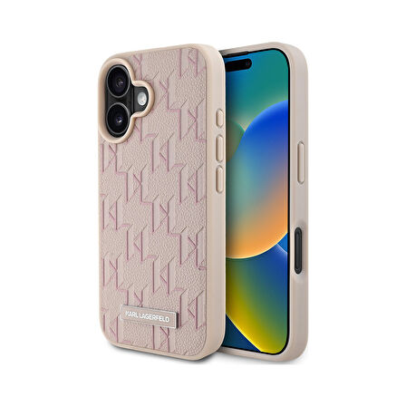 Apple iPhone 16 Kılıf Orjinal Lisanslı Magsafe Şarj Özellikli Kl Yazılı Hot Stamp Pembe