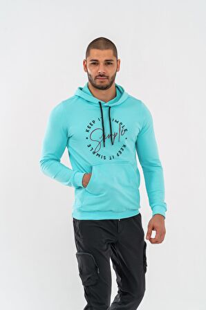 SWEATSHIRT KAPŞONLU - 904 - B38 - SU YEŞİLİ