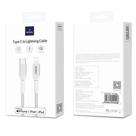 Wiwu WP101 MFI Lightning PD Kablo 30W Hızlı Şarj Kablosu 100 mm Data Kablo