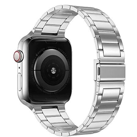 Apple Watch Uyumlu 40mm Wiwu Ultra Thin Steel Belt Three Beads Metal Saat Kordon Kayış Bileklik 