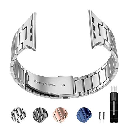 Apple Watch Uyumlu 40mm Wiwu Ultra Thin Steel Belt Three Beads Metal Saat Kordon Kayış Bileklik 