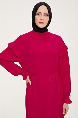 Armine Kolları ve Beli Tünel Detaylı Lastikli Elbise 22K9516 Kırmızı