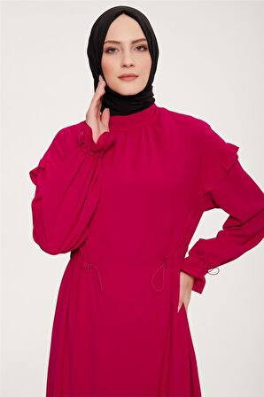 Armine Kolları ve Beli Tünel Detaylı Lastikli Elbise 22K9516 Kırmızı
