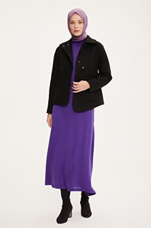 Armine Önü Çıtçıtlı ve Cepli Asimetrik Ceket 22K5004 Siyah