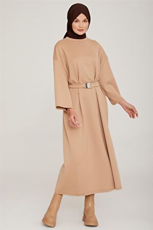 Armine OVersize Seyyar Palaska Kemerli Modal Elbise 22K9514 Badem