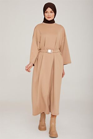 Armine OVersize Seyyar Palaska Kemerli Modal Elbise 22K9514 Badem