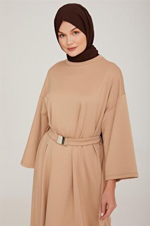 Armine OVersize Seyyar Palaska Kemerli Modal Elbise 22K9514 Badem