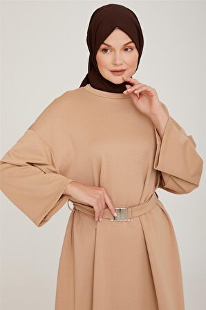 Armine OVersize Seyyar Palaska Kemerli Modal Elbise 22K9514 Badem