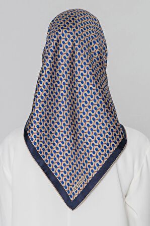 Armine Nostalji Saks Mavisi-Kahverengi Bal Peteği Desen Sura İpek Eşarp 8401-35