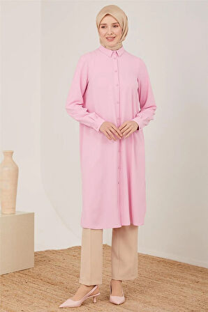 Uzun Kollu Armine Logolu Tunik-Pembe | 42