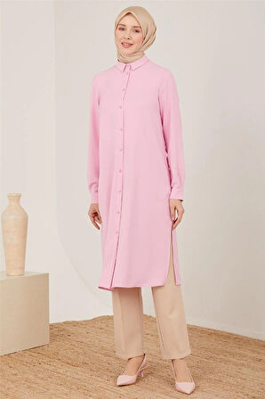 Uzun Kollu Armine Logolu Tunik-Pembe | 42