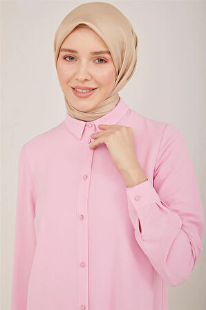 Uzun Kollu Armine Logolu Tunik-Pembe | 42