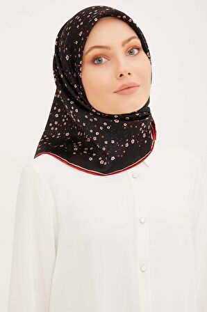 Armine Siyah Desenli Tivil İpek Eşarp 8900-13