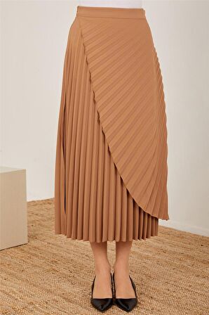 Armine Asimetrik Plisoley Etek 22K1308 Bronz