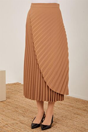 Armine Asimetrik Plisoley Etek 22K1308 Bronz