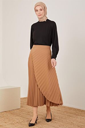 Armine Asimetrik Plisoley Etek 22K1308 Bronz
