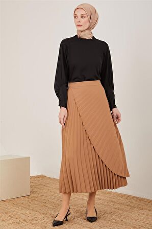 Armine Asimetrik Plisoley Etek 22K1308 Bronz