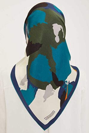 Armine Petrol Yeşili Desenli Tivil İpek Eşarp 8935-55