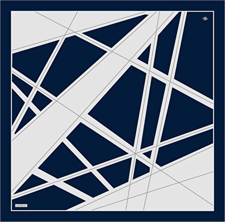 Armine Lacivert-Gümüş Geometrik Desenli Tivil İpek Eşarp 8945-05