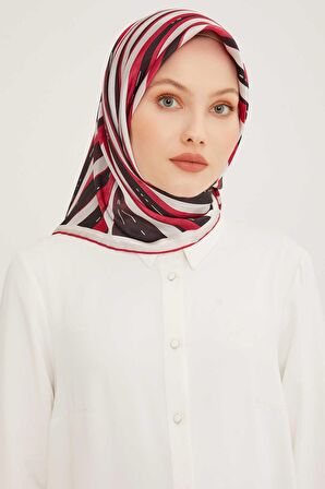 Armine Siyah Pembe Desenli Tivil İpek Eşarp 8943-55
