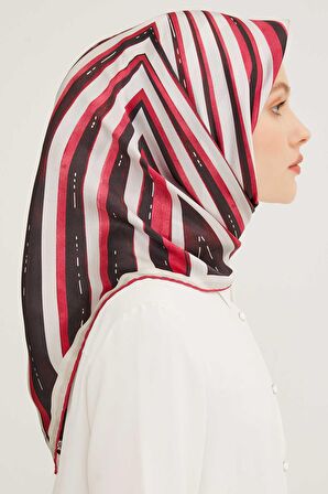 Armine Siyah Pembe Desenli Tivil İpek Eşarp 8943-55