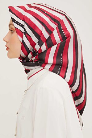 Armine Siyah Pembe Desenli Tivil İpek Eşarp 8943-55