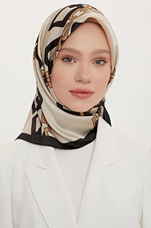 Armine Twill İpek Eşarp Siyah, Gold, Krem 8736-01