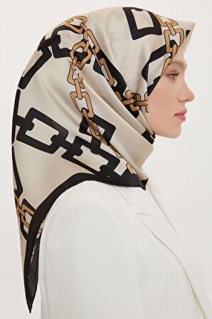 Armine Twill İpek Eşarp Siyah, Gold, Krem 8736-01