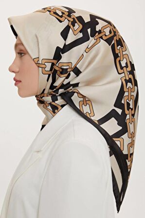 Armine Twill İpek Eşarp Siyah, Gold, Krem 8736-01