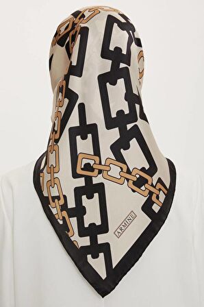 Armine Twill İpek Eşarp Siyah, Gold, Krem 8736-01