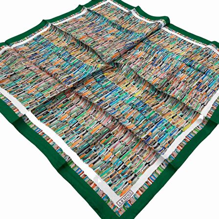 Armine Nostalji Yeşil Desenli Tivil İpek Eşarp 8745-51