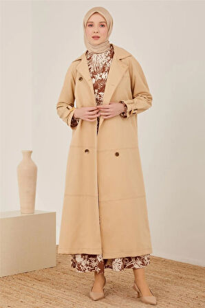Kesikli Uzun Trençkot-Bej | 46