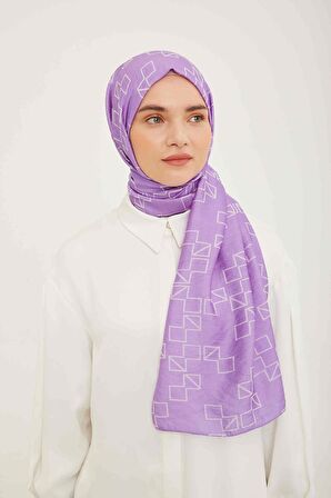 Armine Trend Mor Geometrik Desen Pure Lina Şal 15-22027