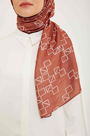 Armine Trend Koyu Kiremit Geometrik Desen Pure Lina Şal 15-23033