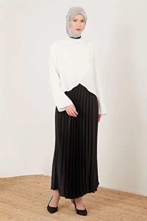 Omzu Taş Düğme Detaylı Bluz-Beyaz | 42