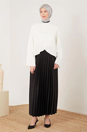 Omzu Taş Düğme Detaylı Bluz-Beyaz | 42