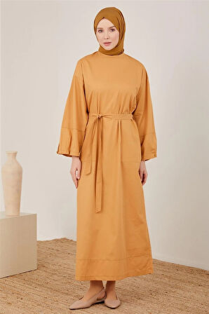 Gabardin Kuşaklı Spor Elbise-Camel | 1