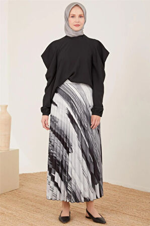 Omuz Drapeli Saten Bluz-Siyah | 44