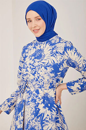 Desenli Belden Bağlamalı Tunik-Mavi | 40