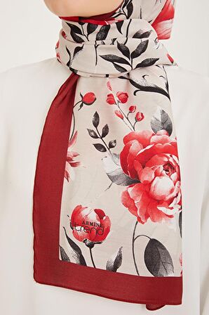Armine Trend Siyah-Bordo Çiçek Desen Modal Şal 6316-03-A