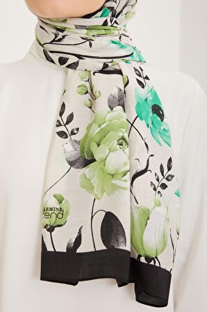 Armine Trend Siyah-Yeşil Çiçek Desen Modal Şal 6316-05