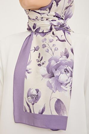 Armine Trend Krem-Eflatun Çiçek Desen Modal Şal 6316-17