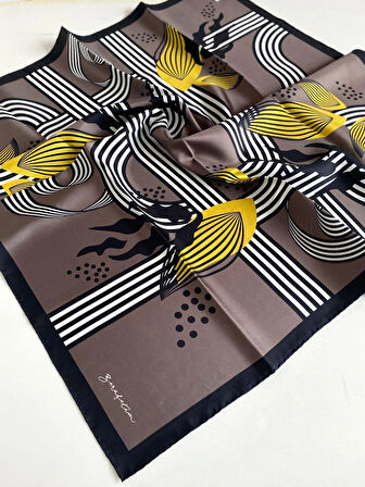 Zerafetim Tivil İpek Eşarp 47187 Koyu Vizon Karışık Desen