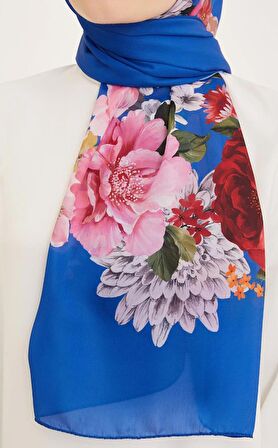 Armine Life Şal 3611-14 Mavi Çiçek Desen