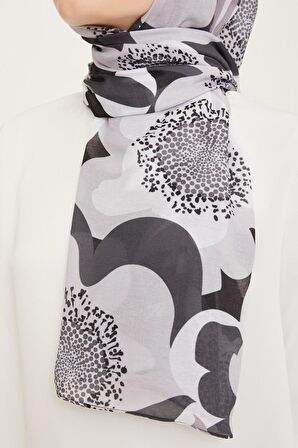 Armine Trend Siyah-Gri Büyük Çiçek Desen Şal 2854-17