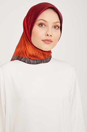 Armine Turuncu Desenli Tivil İpek Eşarp 9005-10